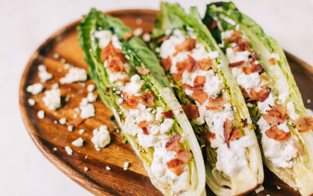GRILLED HEARTS OF ROMAINE WITH BLUE CHEESE DRESSING