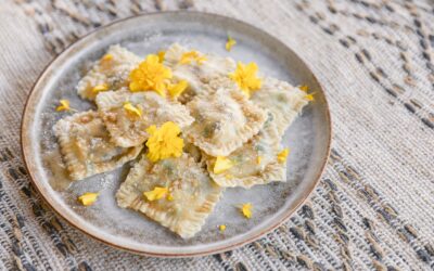 Artichoke Ravioli with Browned Butter and Edible Flowers