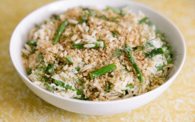 Lemon Orzo with Asparagus + Crispy Garlic Breadcrumbs